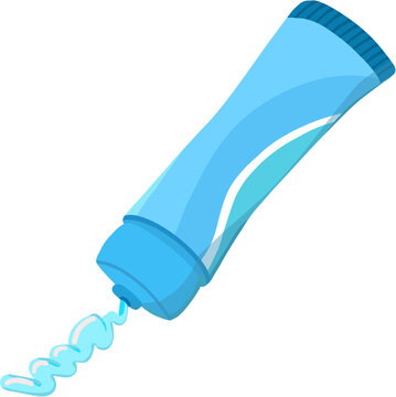 Blue toothpaste tube with squeezed paste, dental hygiene and oral care illustration, isolated on white background