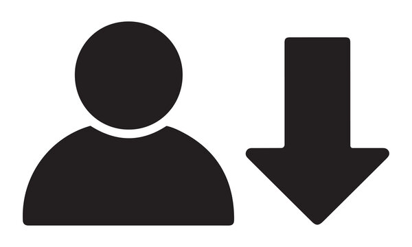 Person icon with downward arrow vector illustration direction silhouette minimalist illustration abstract movement progress decrease negative