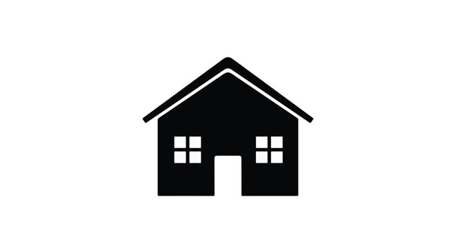 Minimalist Black House Icon Silhouette with Windows and Door