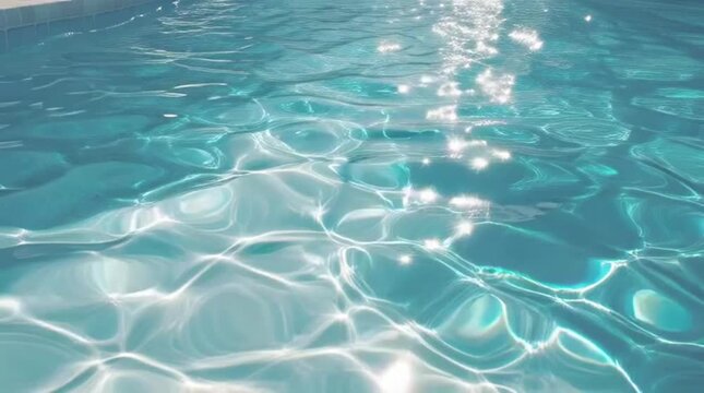 Sun Glare and Sparkling Ripples on Blue Swimming Pool Water