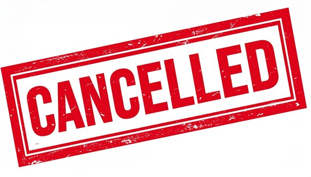 Red rectangular CANCELLED stamp with bold uppercase letters on white background