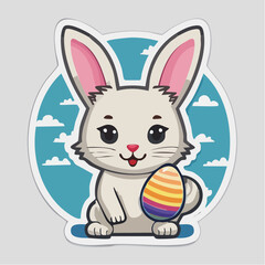 Obraz premium Cute Easter Bunny Holding a Colorful Egg