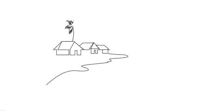 Minimalist Village Landscape Continuous Line Animation.