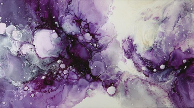 Macroscopic oil globules in purple water generate an abstract texture resembling bubbles