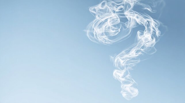 dissipating. A single question mark made of white smoke drifting in clear blue air. wellbeing guides, coaching materials, designed for mental health education and mindfulness programs.