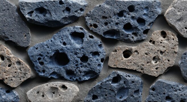 A rough, porous basalt surface displayed as a close-up volcanic rock texture background