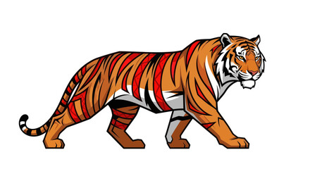Obraz premium Stylized Tiger Illustration, Bold Stripes, Walking Pose, White Background