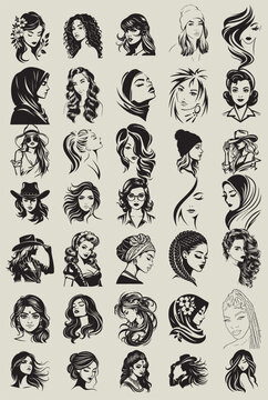 Girls Face Style Silhouette Vector