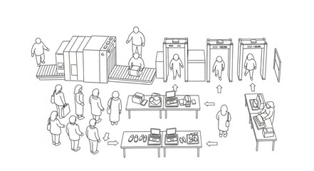 Naklejka premium Sketch of people shopping at a bustling marketplace with stalls.