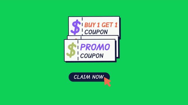 Discount and promo coupons with claim now button on green background