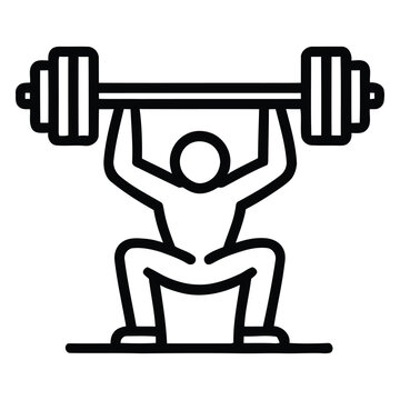 High quality vector of weightlifter doing overhead squat exercise with barbell icon.