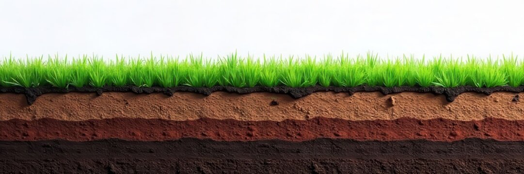 Cross-section view of soil layers, showing grass and erosion , plant, grass, agriculture