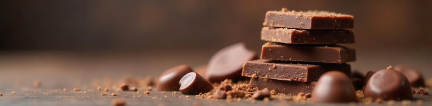 A tempting stack of assorted chocolate pieces, showcasing a delightful variety of shapes and colors , white, tasty, gourmet