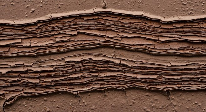 Close Up of Peeling Brown Paint Layers on a Textured Surface.
