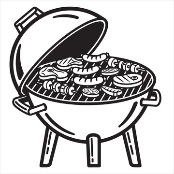 BBQ grill, barbecue vector, outdoor cooking, grill icons, black and white