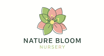 Fototapeta premium Floral logo design for Nature Bloom Nursery with a blooming flower icon