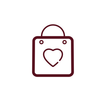 Shopping bag line icon with heart for valentine gift store and charity