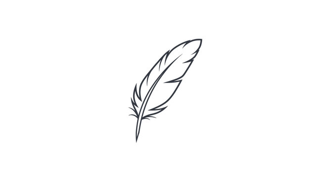 Hand-drawn feather illustration, simple sketch on white background, elegant writing tool concept