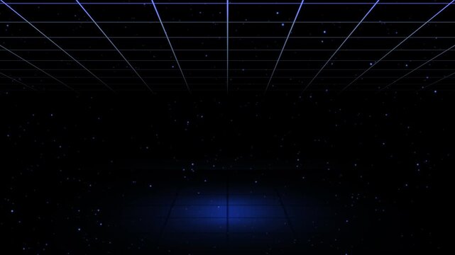 Blue electric neon 10 second countdown with grid and particles, intro, timer and 4k motion graphics