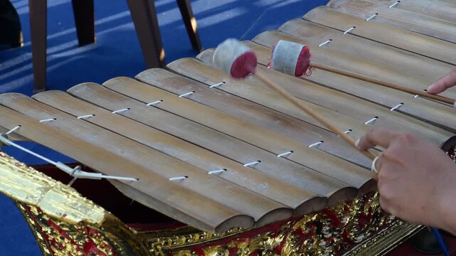 Playing Thai xylophone