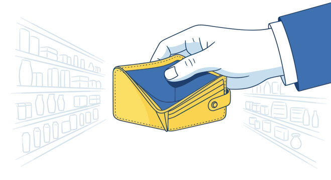 Hand holding yellow wallet with card.