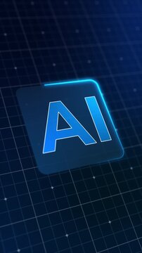 Vertical video animation of a modern AI design icon with a glowing effect. Futuristic user interface in action, artificial intelligence system, advanced AI technology.