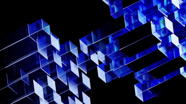 Abstract 3D Glass Cube Grid Blue Futuristic Animation