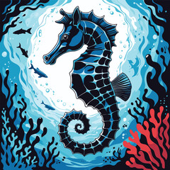 vector image of a seahorse swimming in the sea © Prov