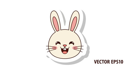 Fototapeta premium Cute cartoon bunny face sticker, happy rabbit illustration