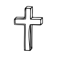 Logotipo con dibujo minimalista con una línea única de una cruz cristiana en perspectiva. Símbolo de cruz religiosa  © teracreonte