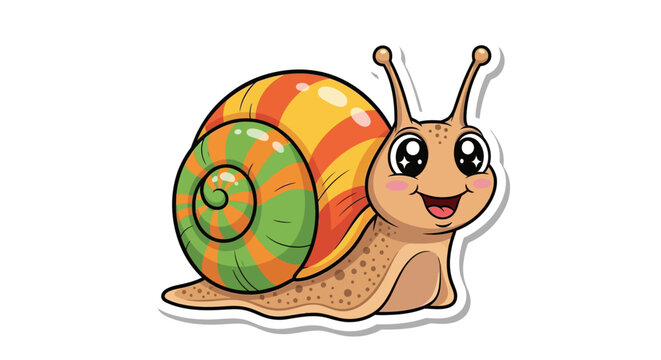 Cute Cartoon Snail Character with Colorful Swirl Shell, Happy Expression