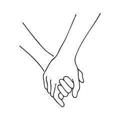 Dibujo minimalista con líneas de dos manos cogidas para tarjetas y felicitaciones de San Valentín © teracreonte