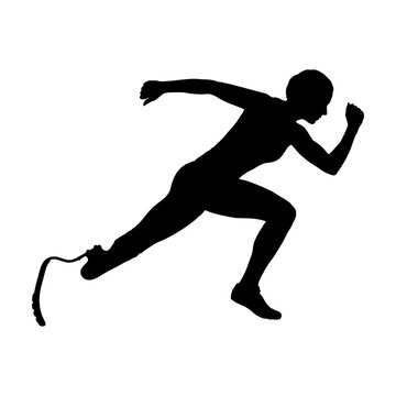 Silhouette of a female amputee athlete sprinting with a prosthetic running blade