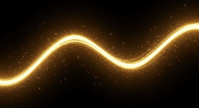 Dynamic golden wave a vibrant light trail against a dark textured background