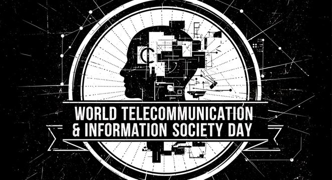 World telecommunication information society day digital head portrait