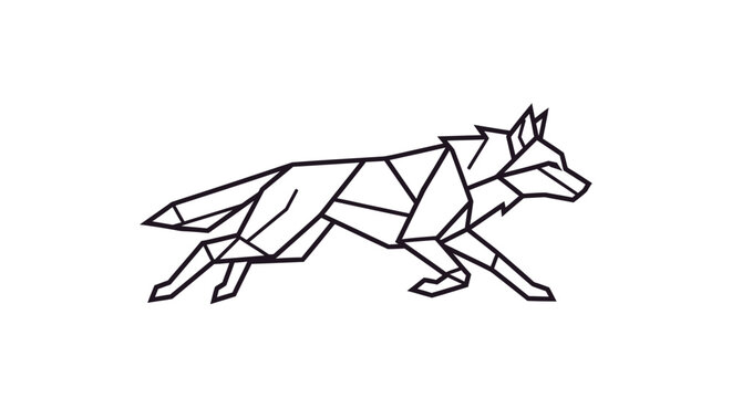 Geometric Wolf Silhouette, Low Poly Animal Art, Running Wolf Line Drawing