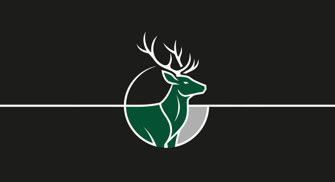 Elegant Stag Silhouette in Circle Logo on Dark Background