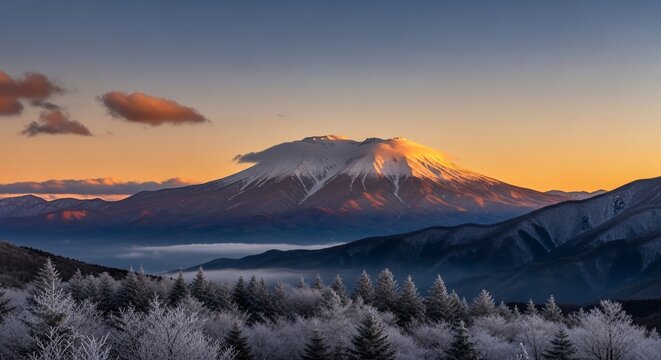 Snow capped mountain landscape sunrise