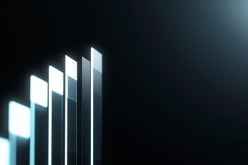 Naklejka premium Loud. abstract rising chart made of light topaz, featuring vertical bars with a glossy finish against a dark background, emphasizing growth and progress in data visualization