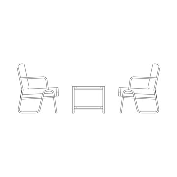 Side view outline of a living room set including four single seater sofas emphasizing furniture profile and structural proportions.