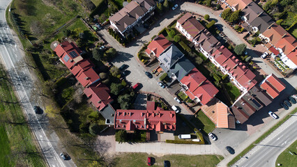 dron, miasto, budynki, niebo, niebieski, lot, bsp, panorama, tło, metropolia, ulica, samochody, życie, widok, samolot, © serav