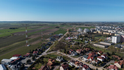 dron, miasto, budynki, niebo, niebieski, lot, bsp, panorama, tło, metropolia, ulica, samochody, życie, widok, samolot, © serav