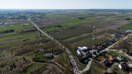 dron, miasto, budynki, niebo, niebieski, lot, bsp, panorama, tło, metropolia, ulica, samochody, życie, widok, samolot, © serav