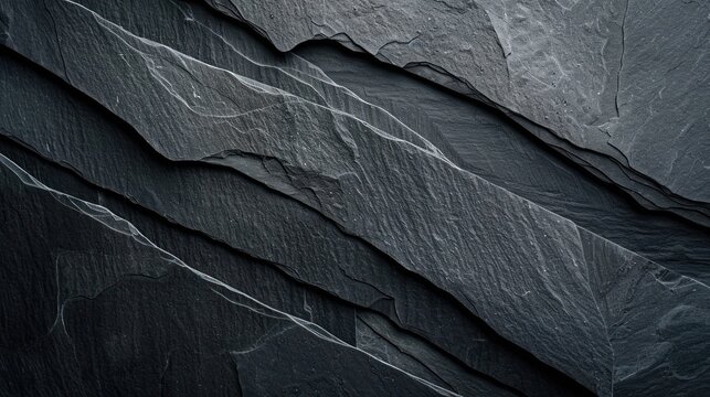 Close-up of layered dark grey stone surface with rough texture and natural patterns