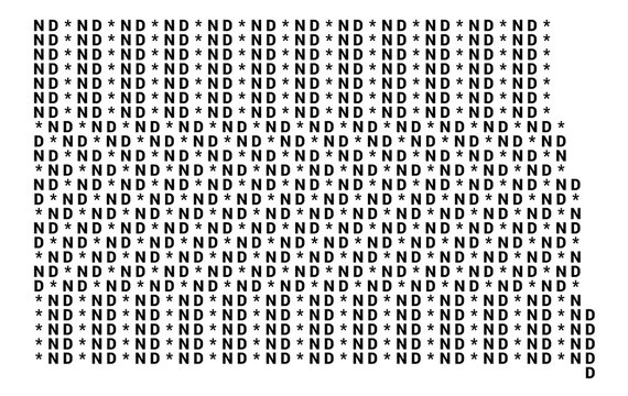 Typographic Map of the State North Dakota (USA) with a pattern of capital letters that only show the postal code of the state