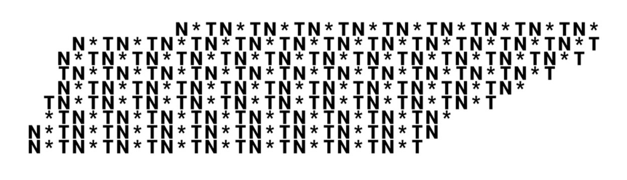 Typographic Map of the State Tennessee (USA) with a pattern of capital letters that only show the postal code of the state