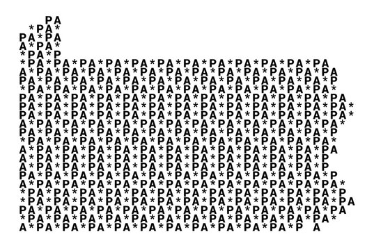 Typographic Map of the State Pennsylvania (USA) with a pattern of capital letters that only show the postal code of the state
