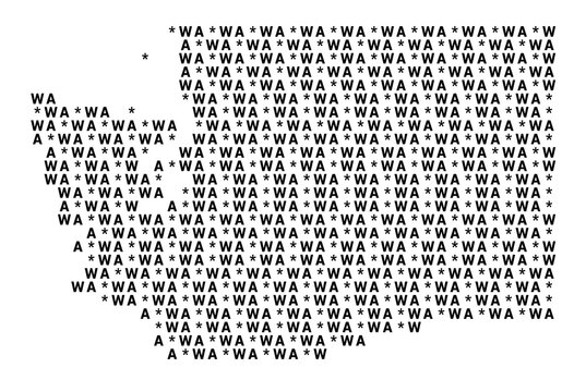 Typographic Map of the State Washington (USA) with a pattern of capital letters that only show the postal code of the state