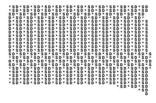 Typographic Map of the State South Dakota (USA) with a pattern of capital letters that only show the postal code of the state