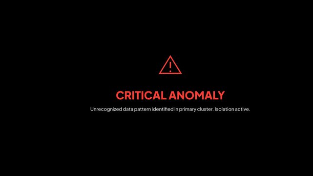 Critical anomaly detected alert message with red warning icon on black dot matrix background